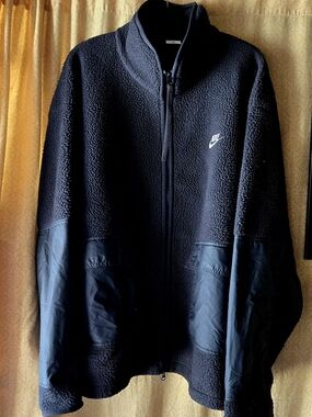 Nike Black Sherpa Fleece Zip Jacket with Nylon Panels